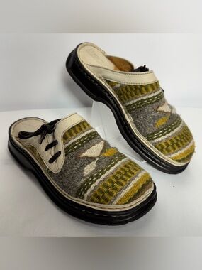Born Slip On Clogs Sandals Leather Southwestern Aztec Print Wool Woven  S 7